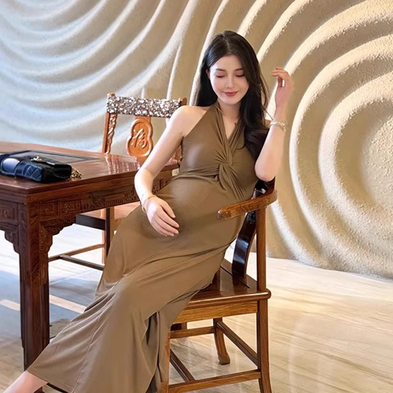 新款孕妇无袖连衣裙背心裙夏季法式孕妇长裙性感辣妈时尚洋气