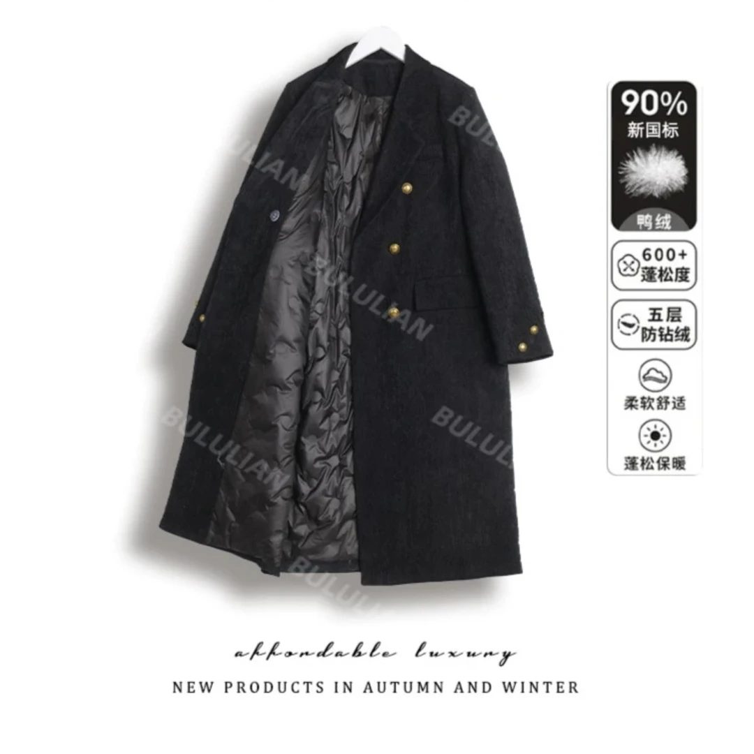 【尤希】24年新款90白鸭绒羽绒服西装外套长款大衣韩版冬季