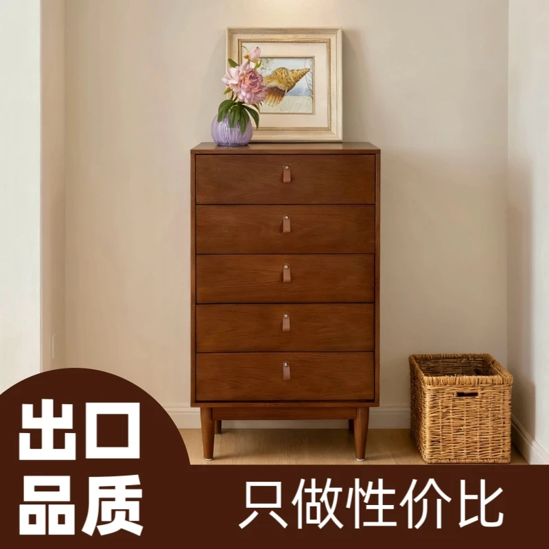【全实木】复古皮拉手整装框架结构斗柜五斗橱玄关五斗柜工艺2025新