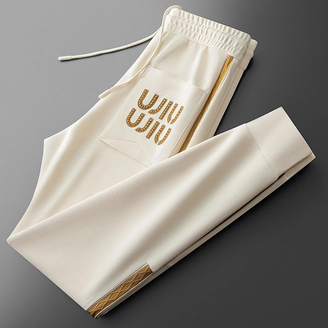 秋冬时尚潮流撞色织带运动裤子男舒适棉质男士运动小脚卫裤休闲裤