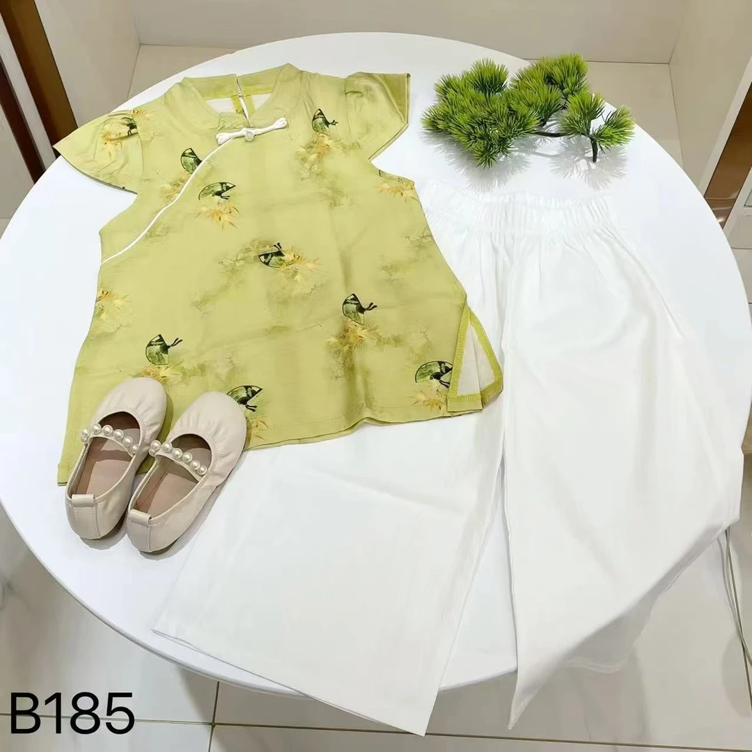 山东人造棉（棉绸）清新黄色扇子儿童套装B185