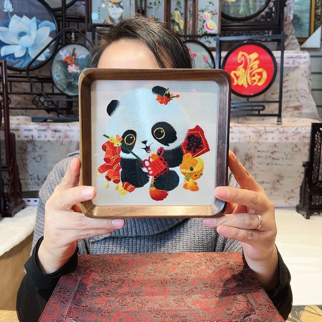 织绣苏绣摆台胡桃木手工双面