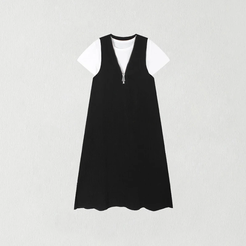 黑色高级感V领无袖连衣裙套装女夏季新款洋气减龄韩系穿搭一整套