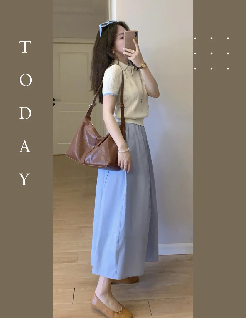 2025夏季新款法式POLO领镂空薄款针织花朵短袖上衣气质百搭半身裙