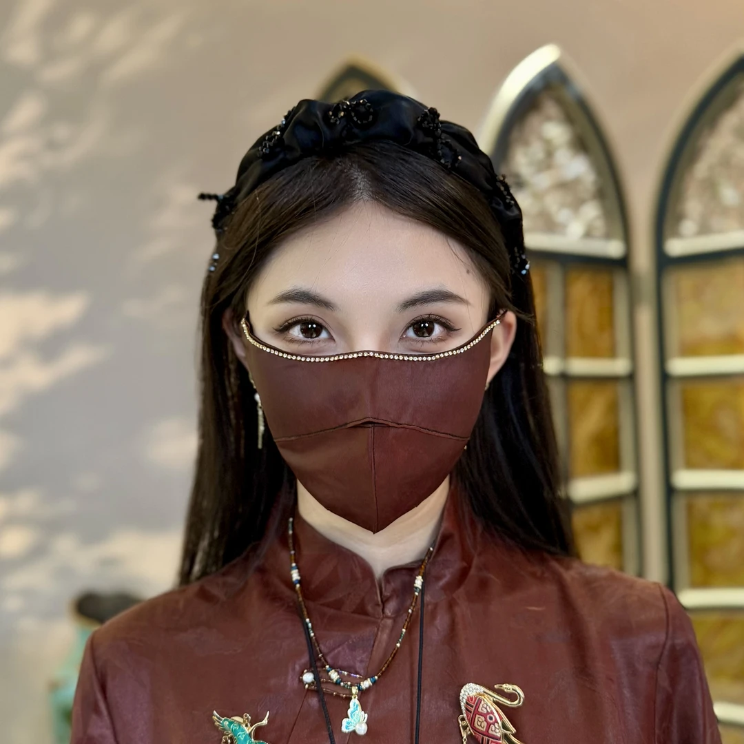 非遗香云纱钉珠口罩四季款百分百桑蚕丝防晒护眼角透气防紫外线