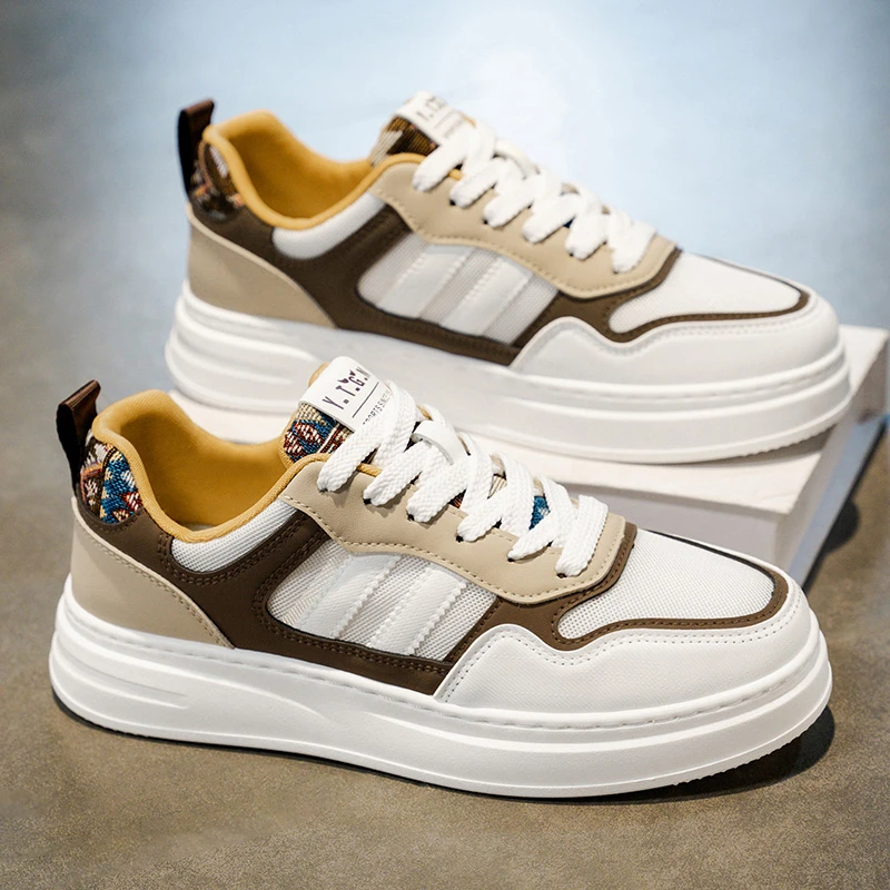 2025夏季透气新款板鞋皮面潮流韩版休闲板鞋厚底男鞋街头经典鞋子