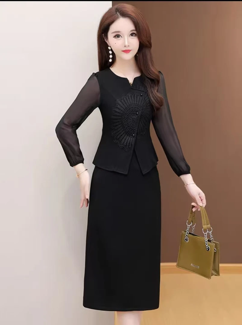 A1885 气质显瘦时尚套装连衣裙小香风复古休闲减龄刺绣裙子