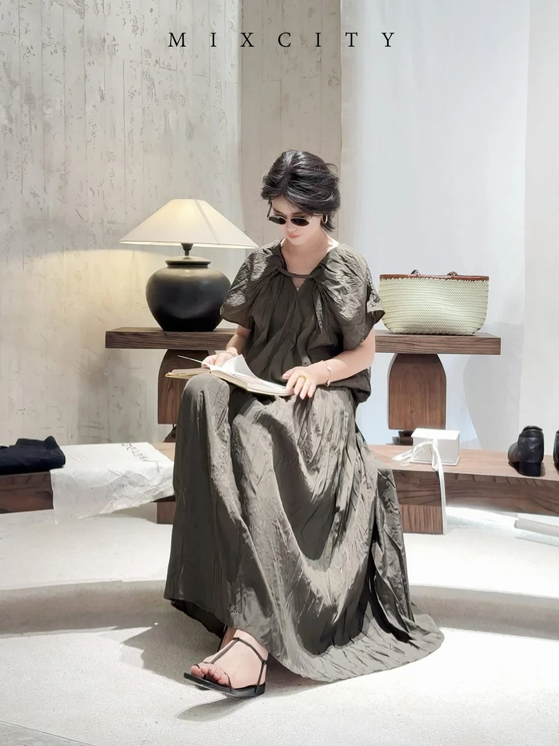 【亚楠本楠】轻纱衫◆轻透肌理感绳结褶皱设计款衬衫8127