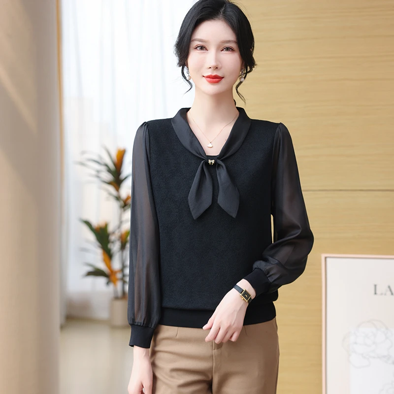 胖mm春季大码新款冰丝针织衫毛衣女宽松洋气蝴蝶结v领雪纺打底衫