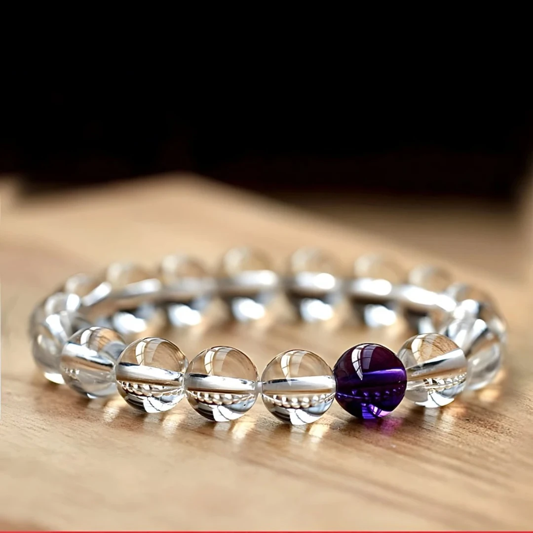 【仲夏之夜】双A白水晶+巴西紫水晶，节日送闺蜜礼盒装，按留言改手围