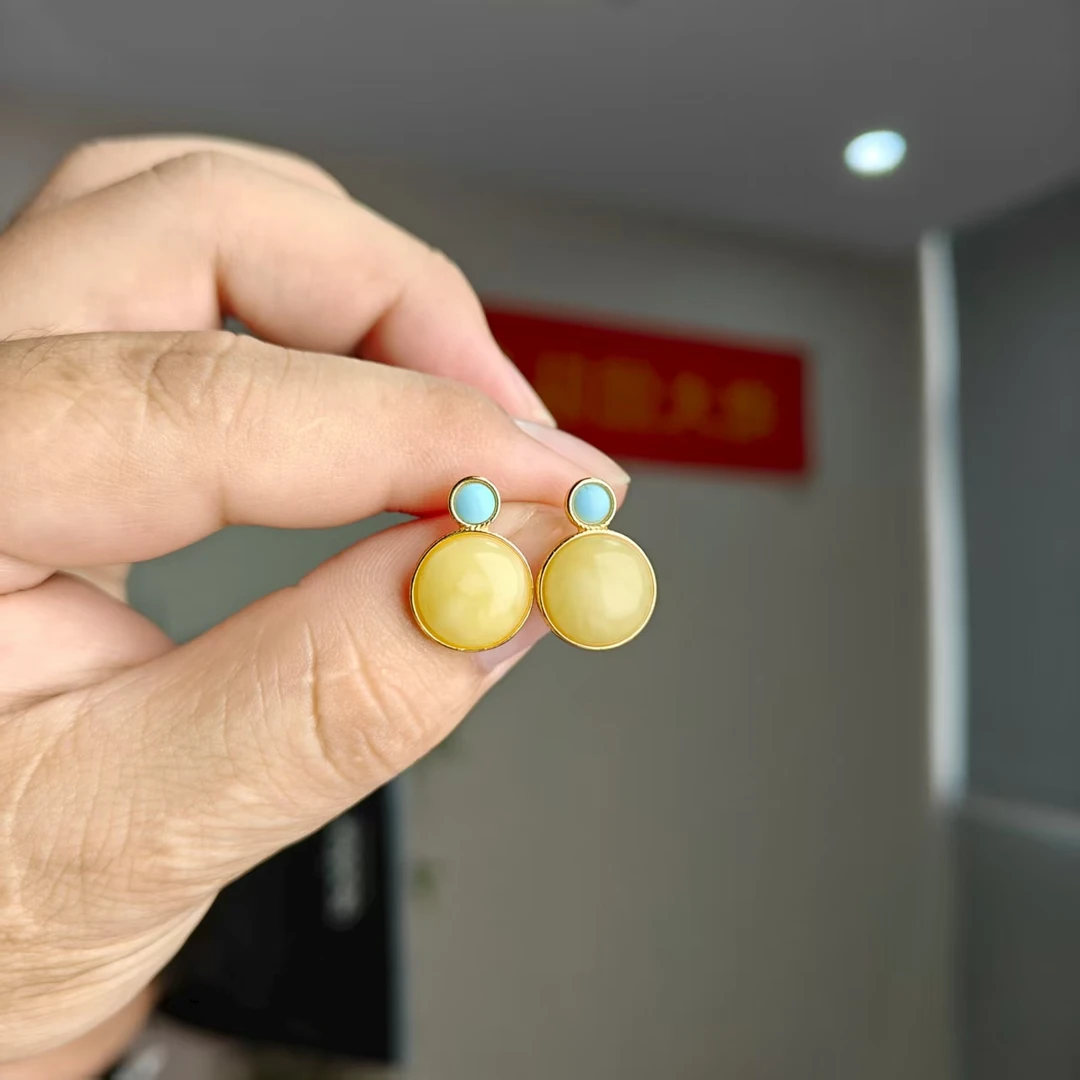 约11mm蜜蜡DIYs925银耳钉