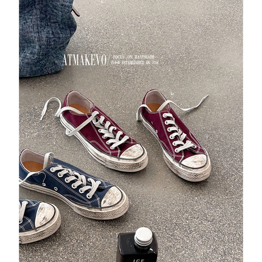 吕小布 | 水洗帆布鞋 手工擦色做旧小脏鞋平底休闲鞋女夏新0600