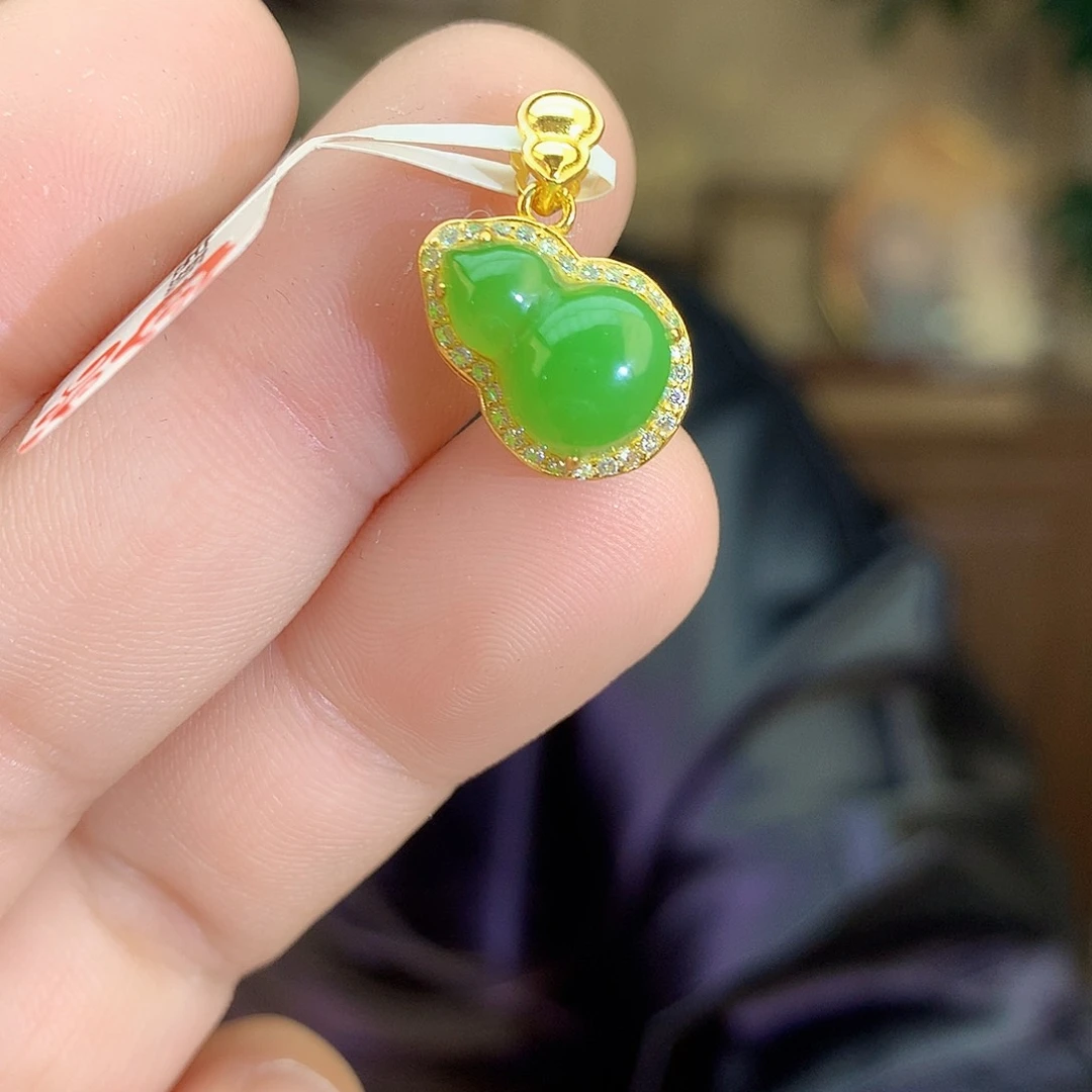 吊坠(不含链)银S925镶嵌和田玉（碧玉）吊坠