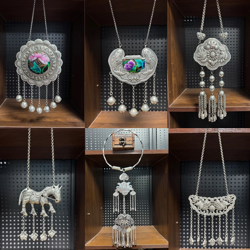 巧苗儿少数民族服装项链挂件手工银饰品刺绣老件复古长命锁项圈