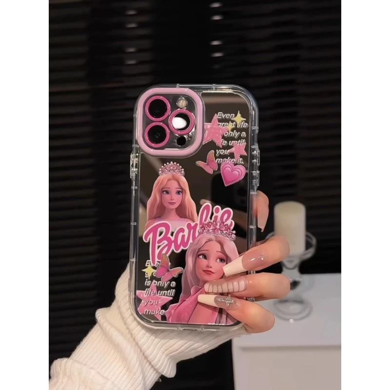 少女心芭比适用苹果16手机镜面奶油壳iPhone15华为vivo小米14OPPO