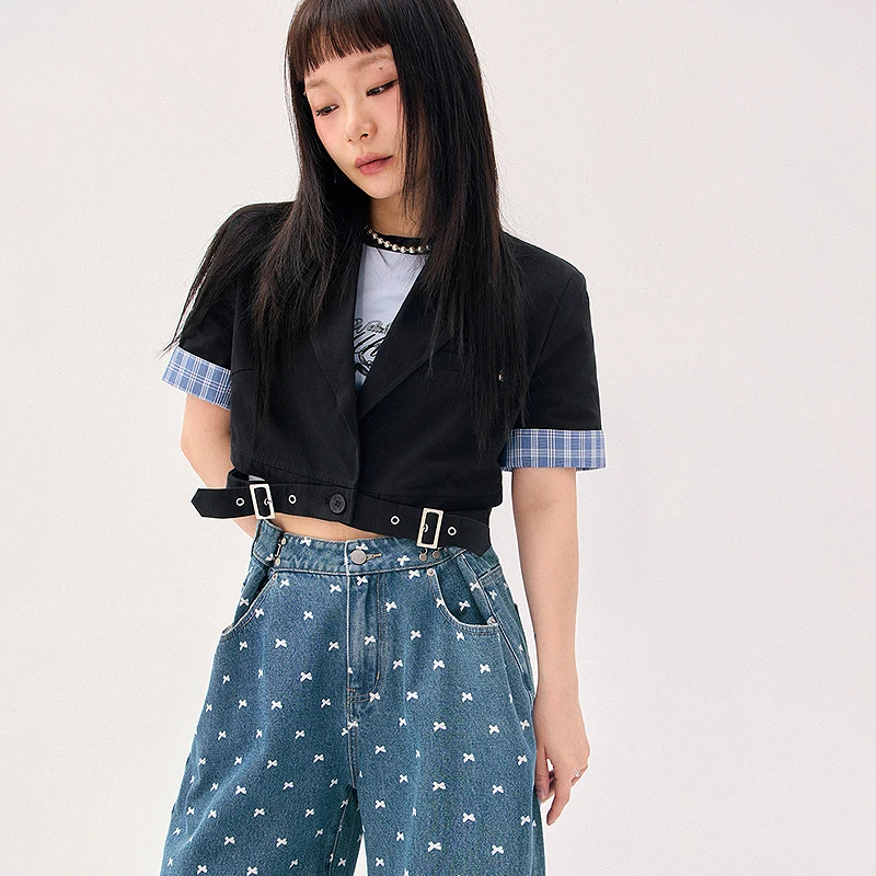 CHUU夏季女装设计感拼接个性镂空百搭辣妹穿搭显瘦西装