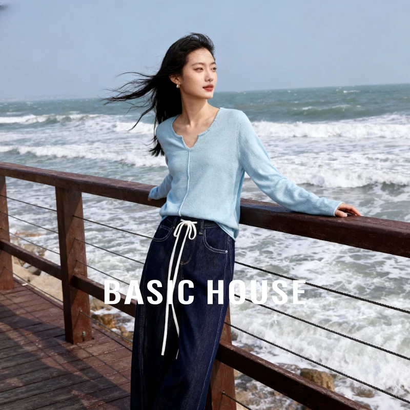Basic House/百家好纯欲慵懒风女装纯色显瘦针织衫-B0625B5LEF2