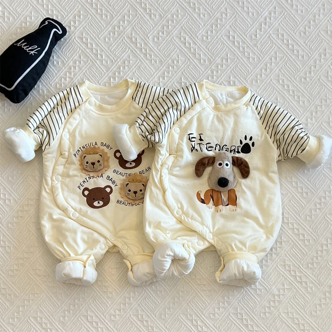 25秋冬装新生婴儿保暖连体衣薄夹棉男女宝宝爬服哈衣超萌抱衣棉服