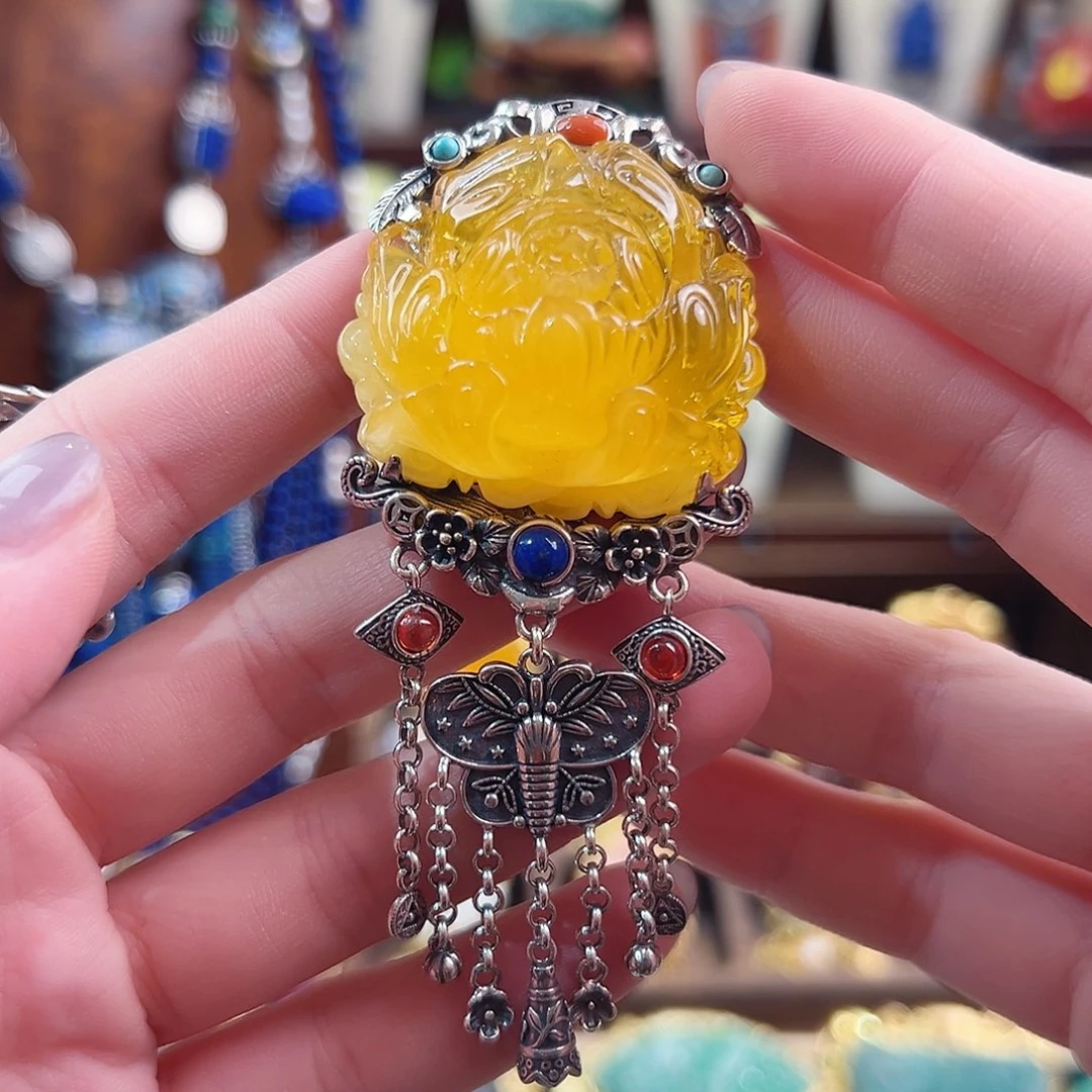 琥珀银S925镶嵌戒指/指环戒指