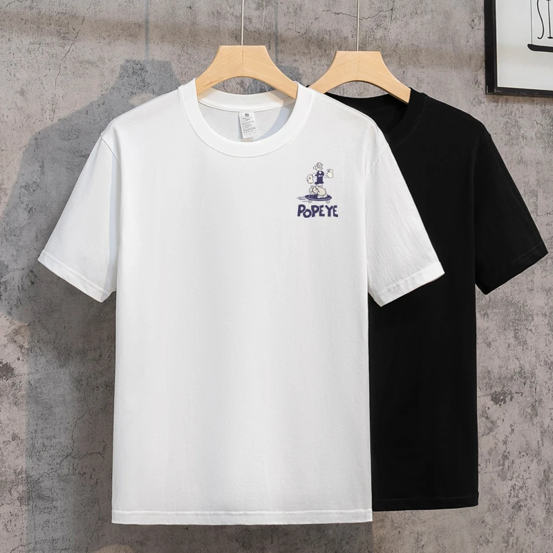 滑板车重磅纯棉潮牌白色圆领ins短袖t恤夏季宽松半袖简约上衣体恤