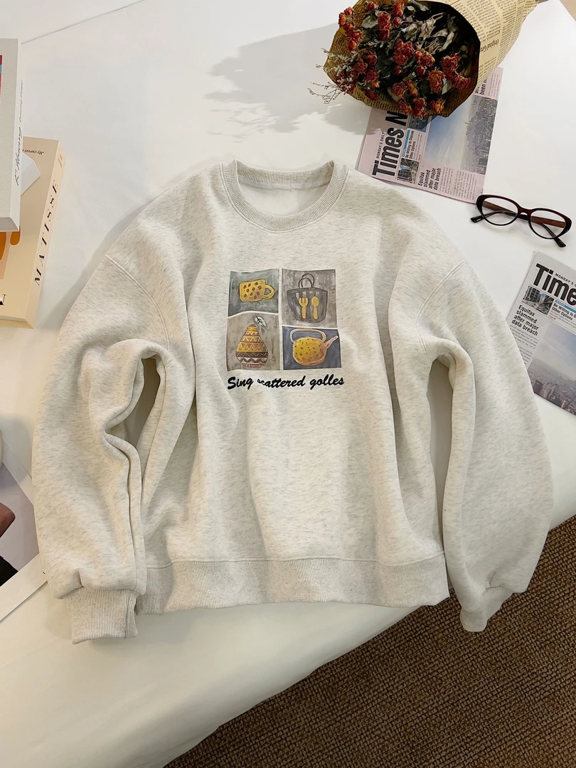 【女王洛克】韩版洋气简约休闲百搭加绒卫衣冬款长袖上衣LK82728