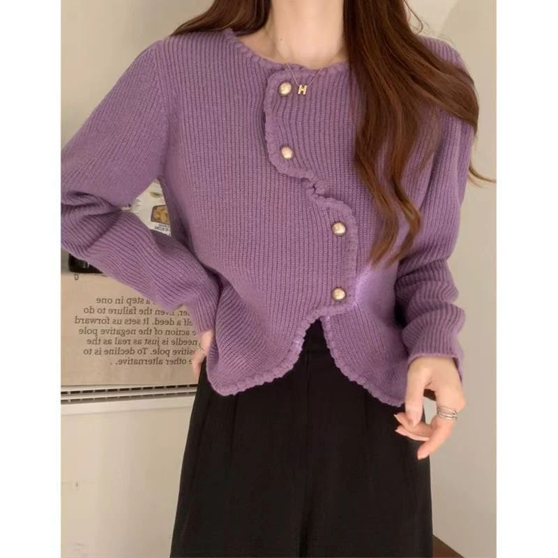 A166大码女装早秋季女装小个子慵懒风设计感毛衣开衫针织衫外套上