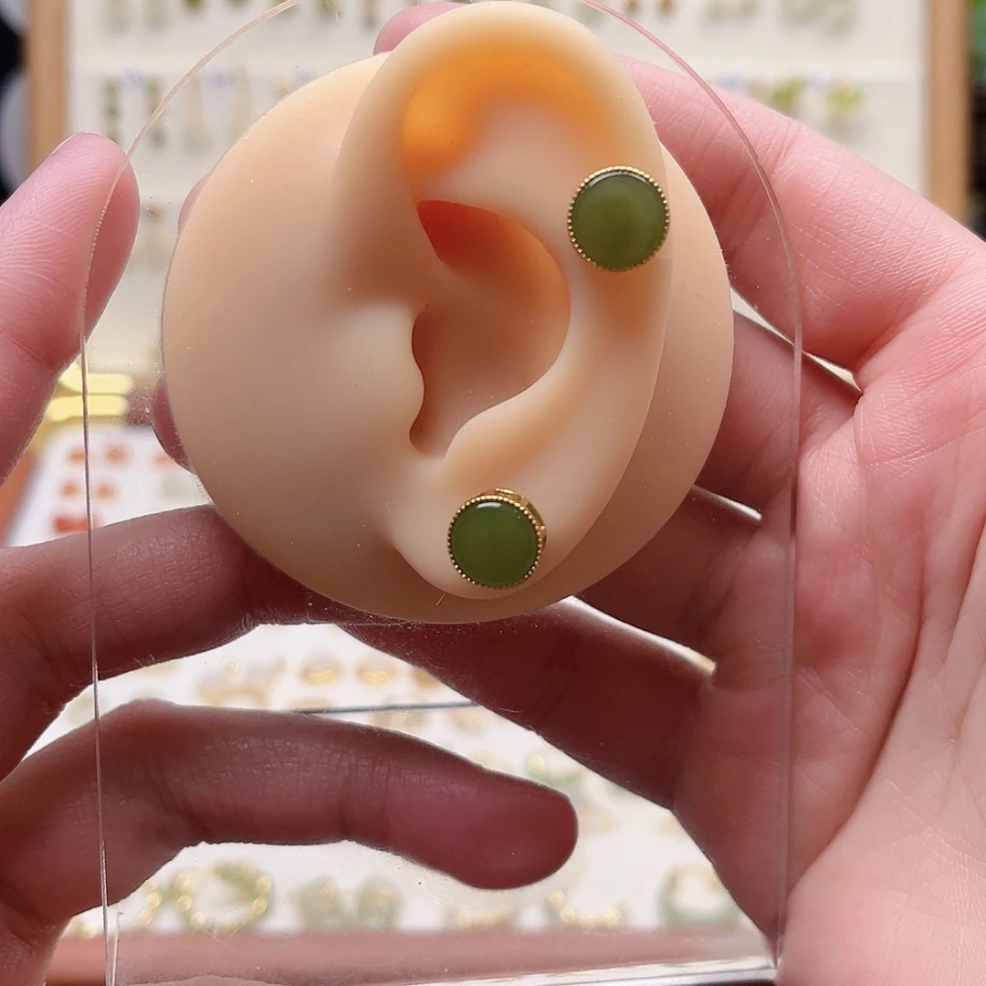 和田玉银S925镶嵌耳饰