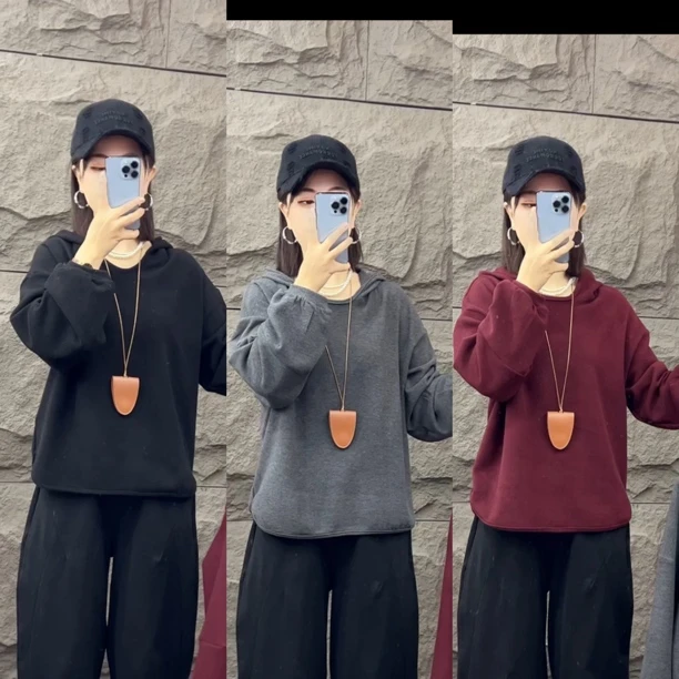 颜-7828-2冬款德容保暖泡泡袖帽衫