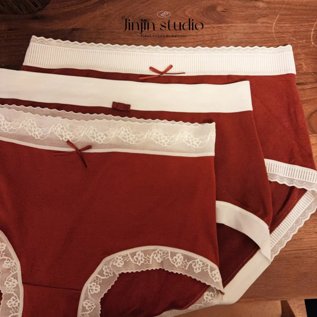 本命年大红内裤 暗红内裤少女舒适柔软磨毛包臀女三角裤9197