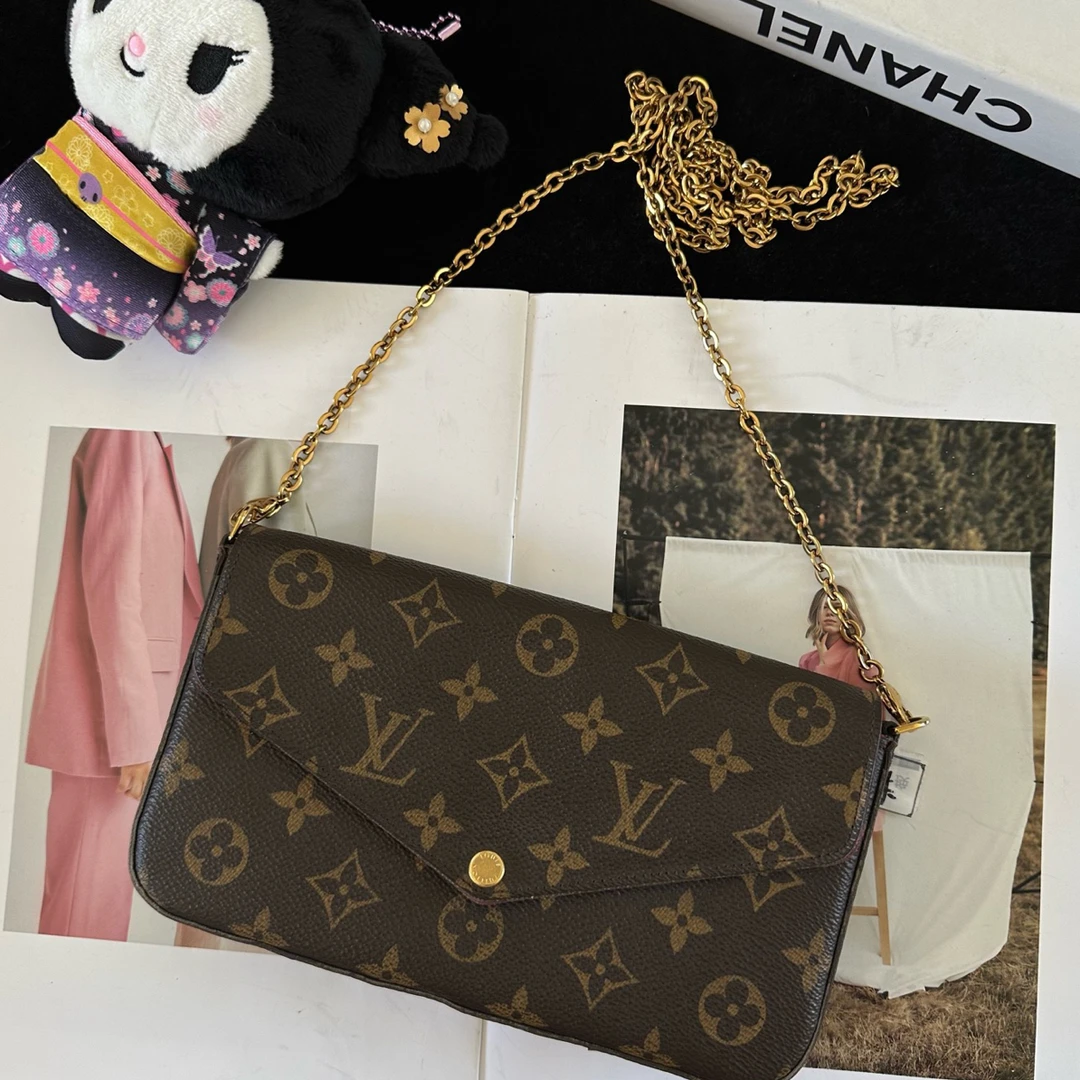 95新 LouisVuitton/路易威登 LV老花翻盖链条包