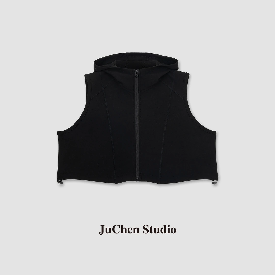 LIBOSHU“城市出逃”先锋解构户外双面弹力圆弧连帽马甲SS072814