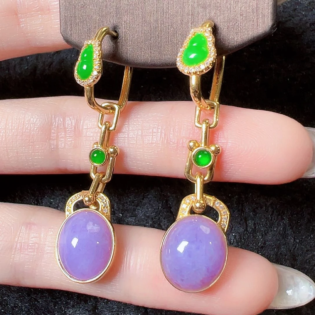 翡翠18K金镶嵌耳饰签收后24小时鉴赏期，过时不退