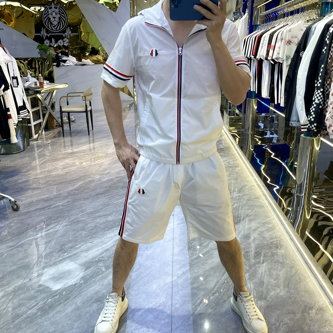 休闲运动套装2025夏季轻奢连帽外套短裤两件套时尚潮流短袖T恤男