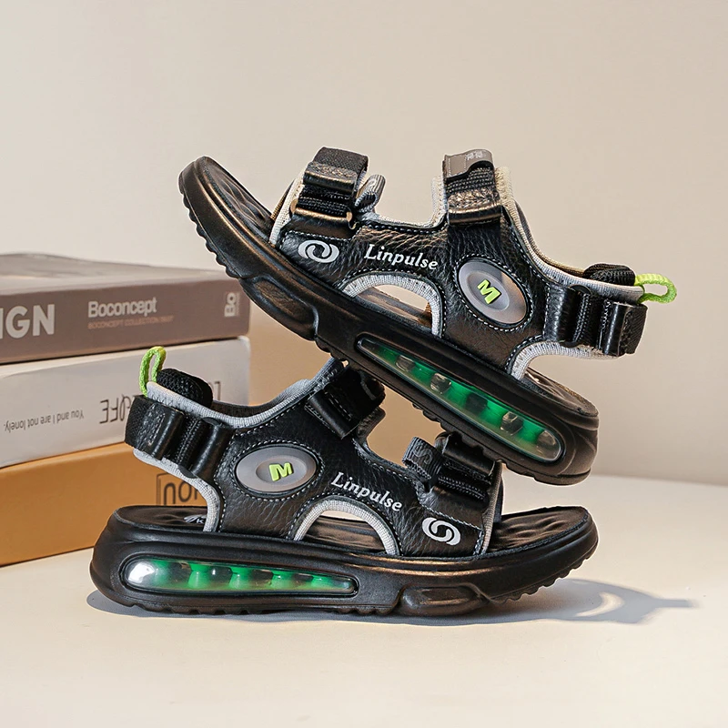 【牛皮】男童凉鞋夏季中大童防滑耐磨沙滩鞋小男孩儿