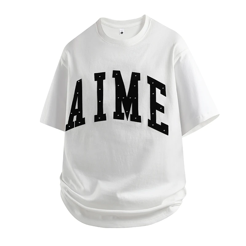 夏季设计感字母圆领短袖T恤男士大码轻薄透气白色体恤衫时尚休闲