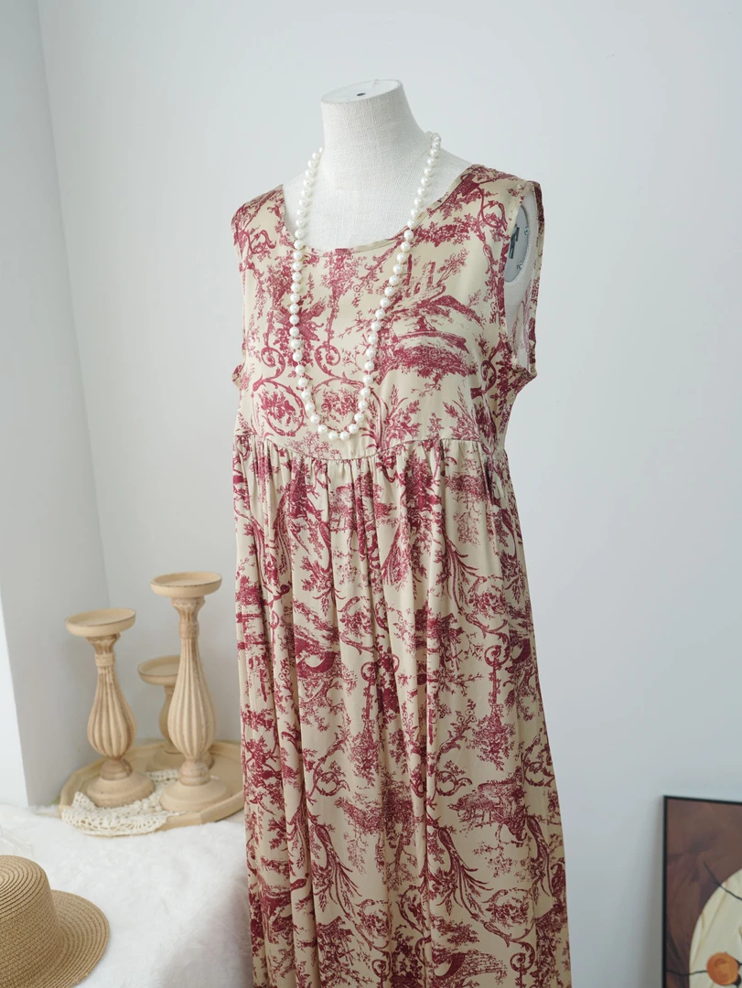 【端午礼物】真丝吊带连衣裙桑蚕丝斜纹夏复古宽松无袖背心A20269