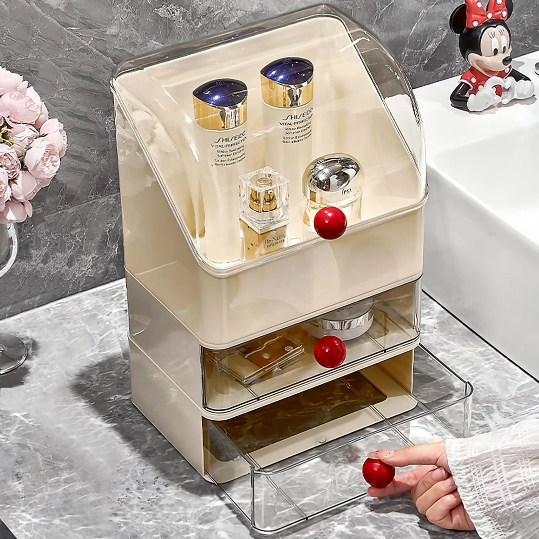 防尘化妆品收纳盒桌面梳妆台口红眉笔整理箱大容量护肤品置物架