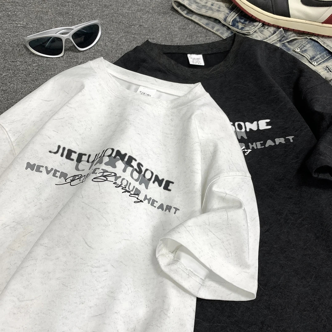 美式扎染短袖t恤男2025夏季新款痞帅潮牌重磅青少年宽松半袖体恤