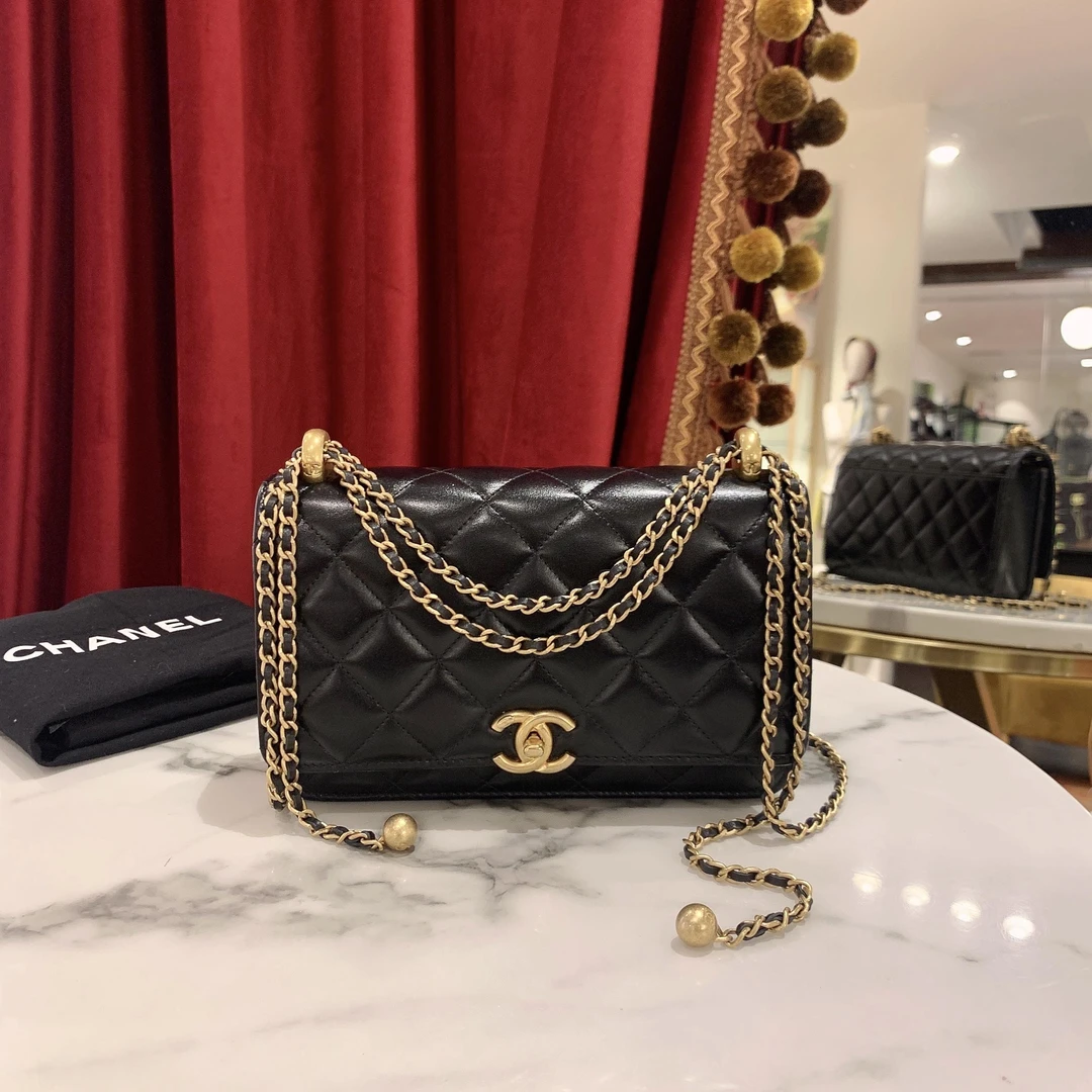 99新 Chanel/香奈儿 GGS24c双金珠woc黑金牛皮芯片款15847497