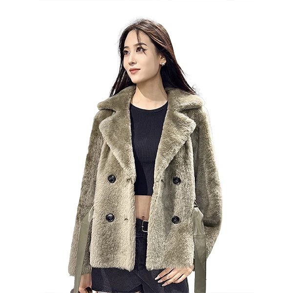 24年新款皮毛一体女进口巴卡羊皮短款干练年轻皮草外套