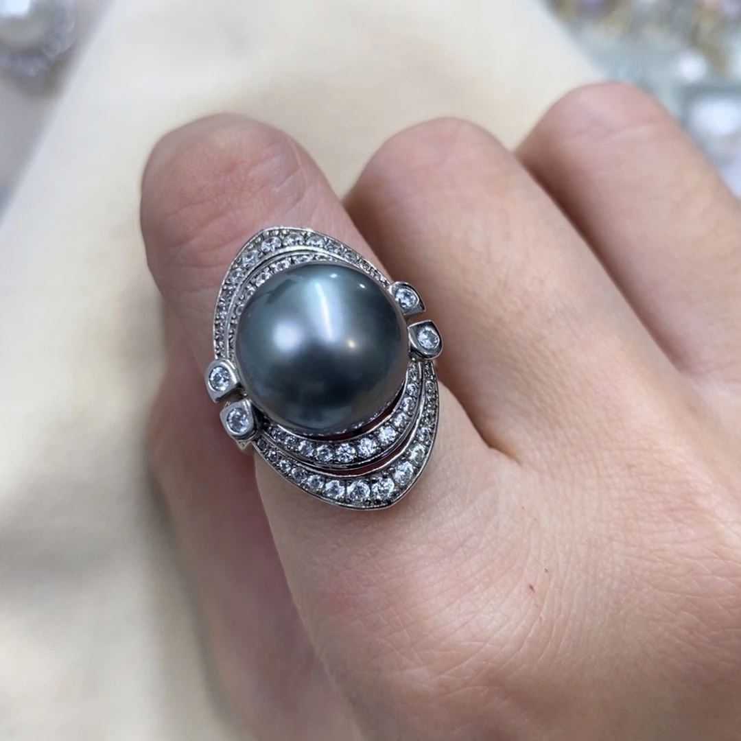 银S925镶嵌戒圈海水珍珠，链接15