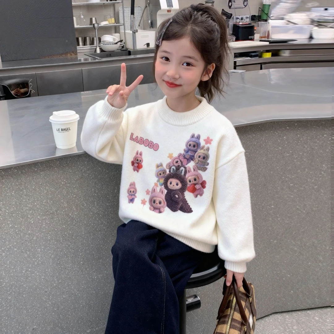 女童装秋冬款公主风卡通动漫女针织衫圆领毛衣女宝宝