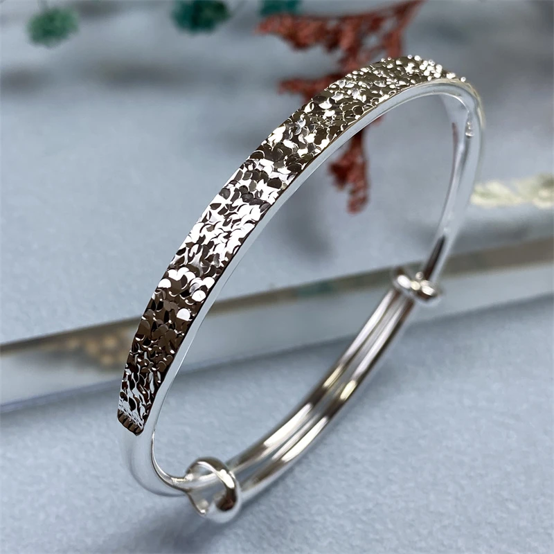 足银手镯 碎冰冰99992024新实心爆闪纯银手环银镯子送女友送闺蜜