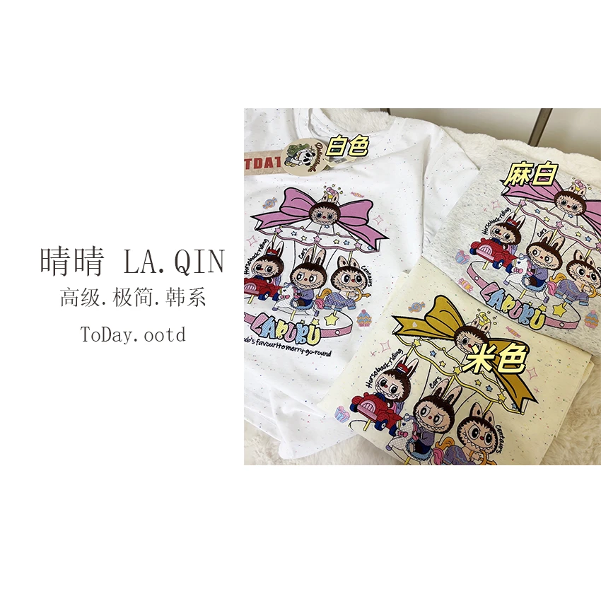 晴晴家-【三色小兔】夏季韩系时尚潮流韩系蝴蝶结趣味圆领卫衣675