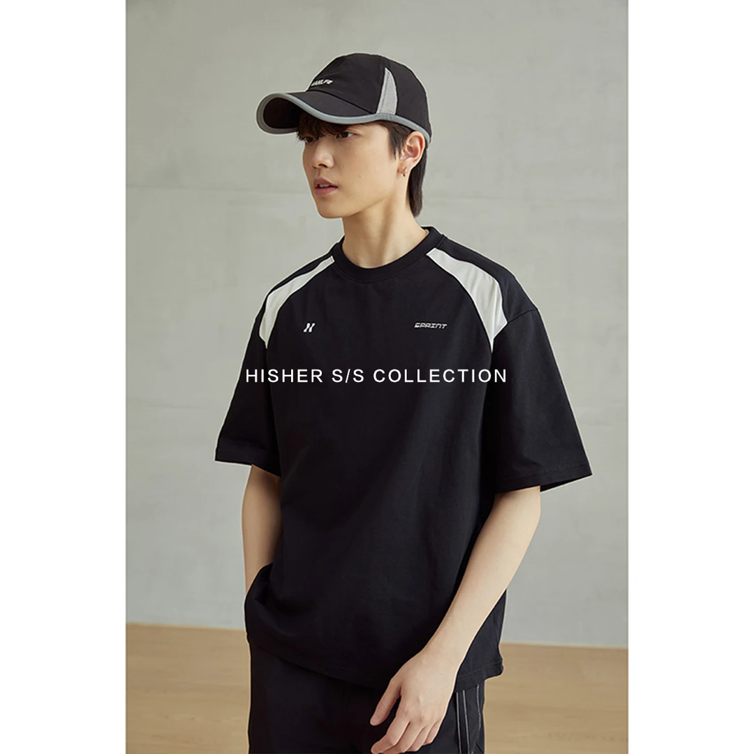 HISHER出柜小个子中性风240G索罗纳凉感户外运动拼接透气网眼T恤