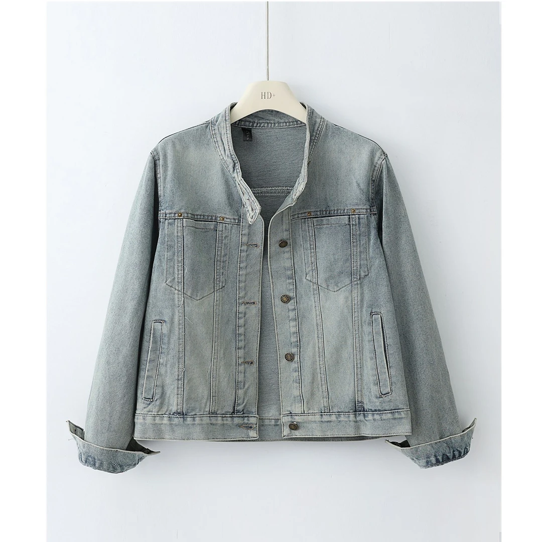 美式复古立领牛仔外套女春秋2025新款宽松显瘦小个子百搭夹克上衣
