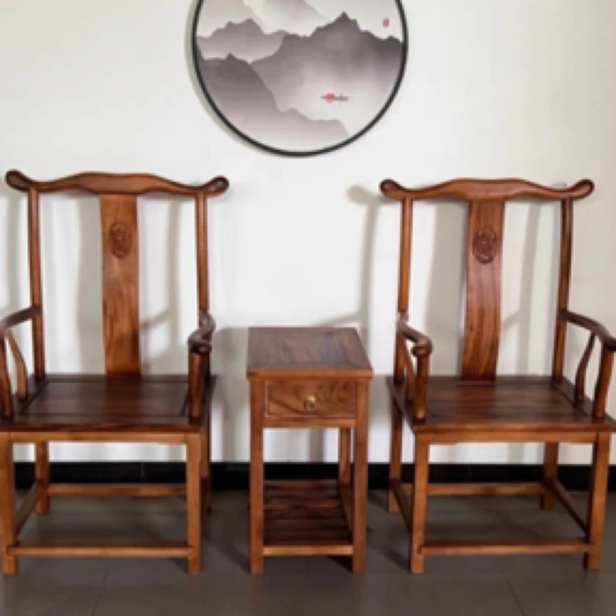 胡桃木官帽椅三件套新中式茶椅