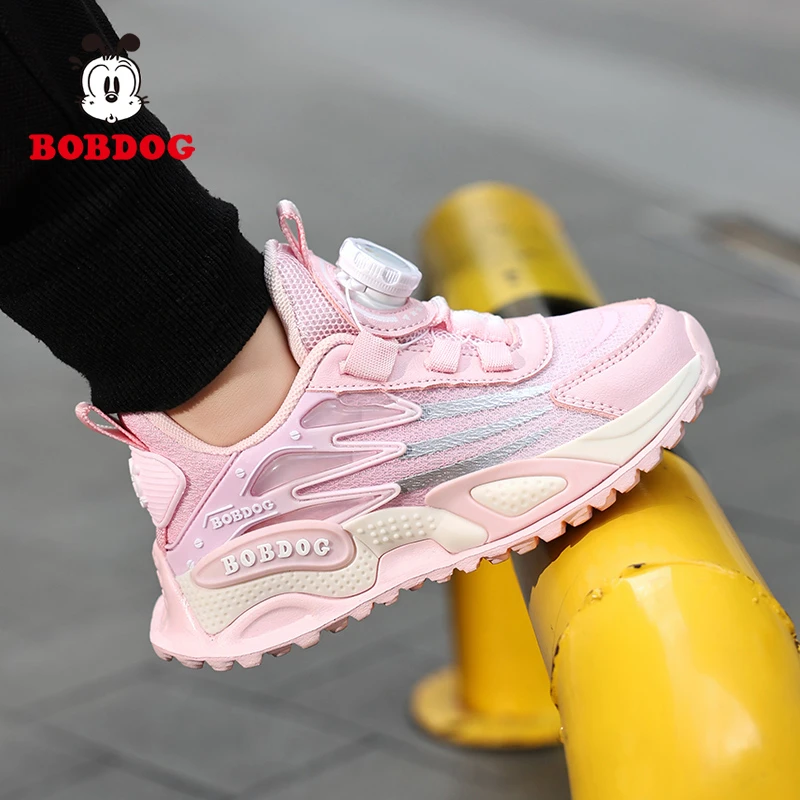 巴布豆童鞋女童鞋2025新款春秋网面透气休闲鞋儿童旋转纽扣运动鞋