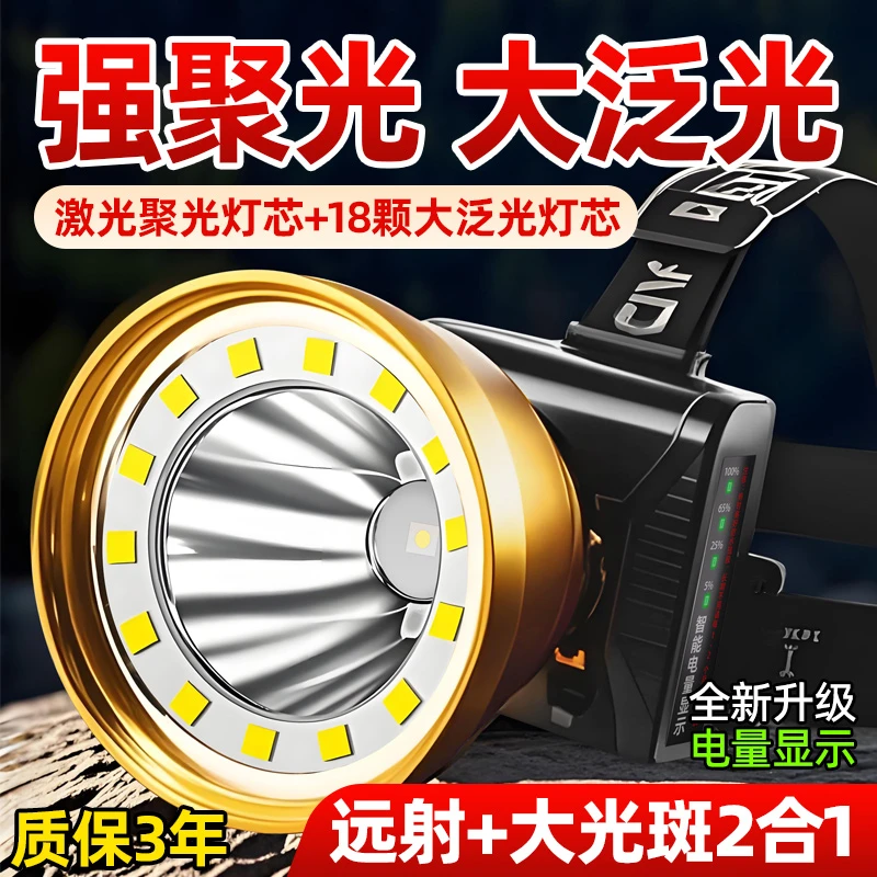 聚泛光一体可切换强光头灯充电超亮远射防水户外照明头戴式灯具