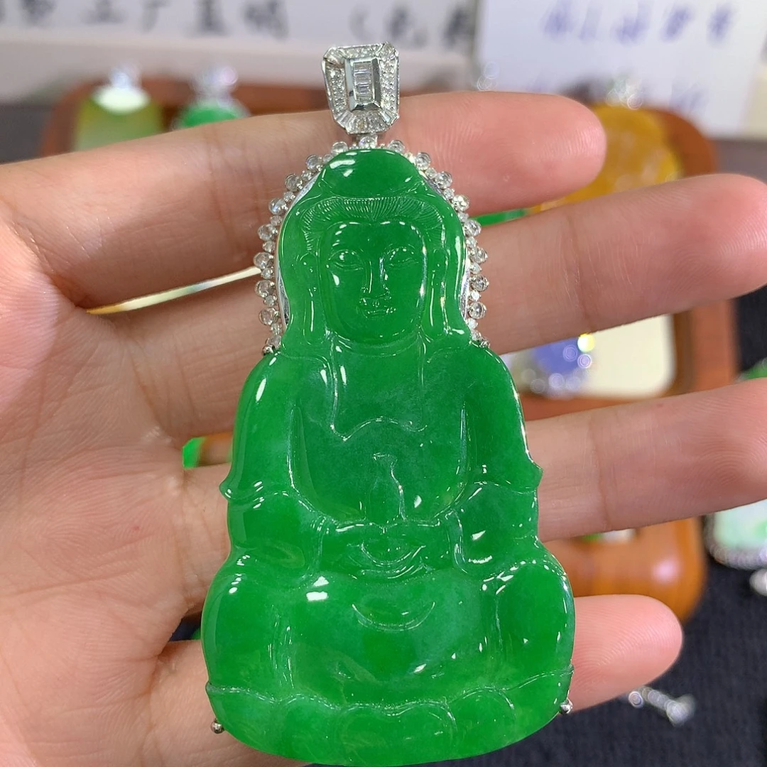翡翠18K金镶嵌吊坠(不含链)观音